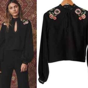 Tularosa Black Floral Embroidered Blouse